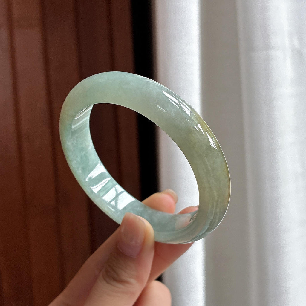 细糯种晴底飘黄正圈平安镯 55圈 天然缅甸A货翡翠（yc482157）