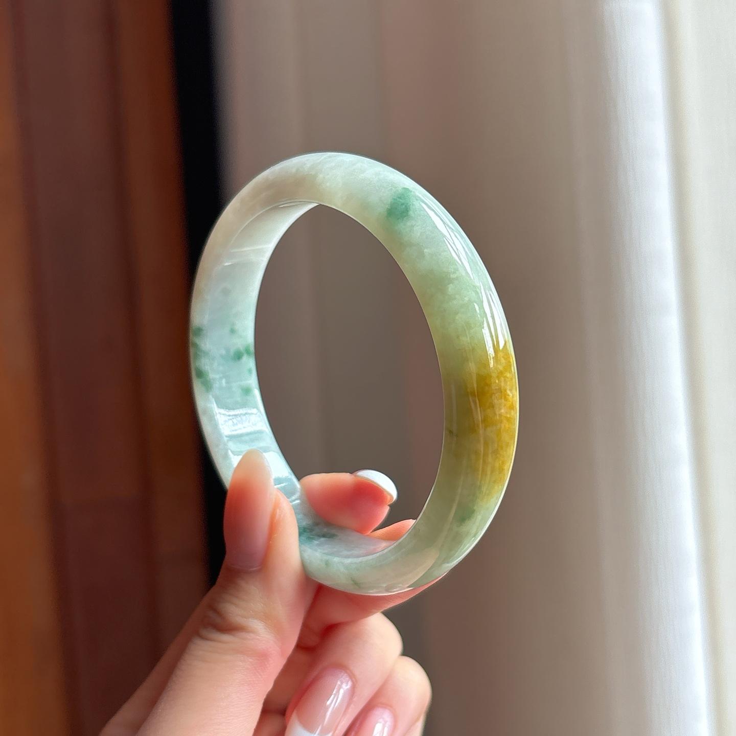 糯冰飘花翡翠平安镯（59.6mm)（yc396374）