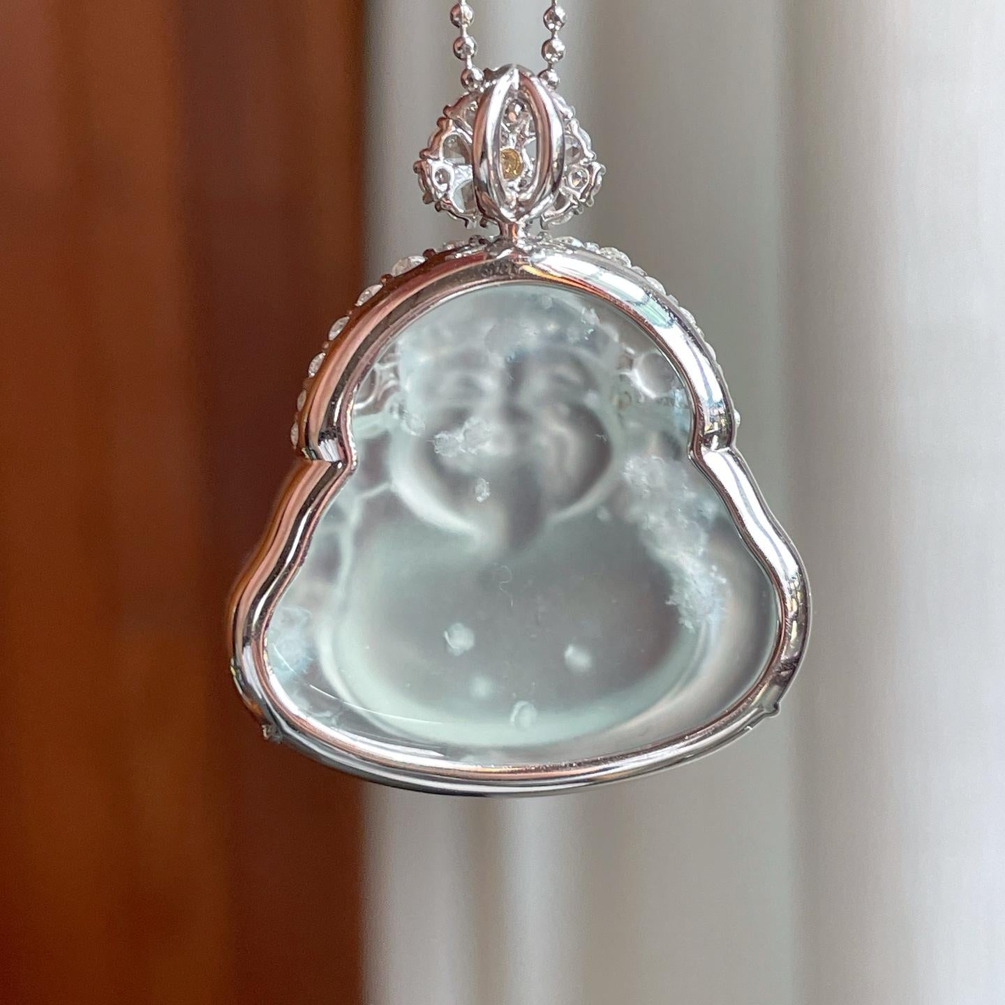 18k金钻镶冰玻种无色翡翠财神（yc349449）