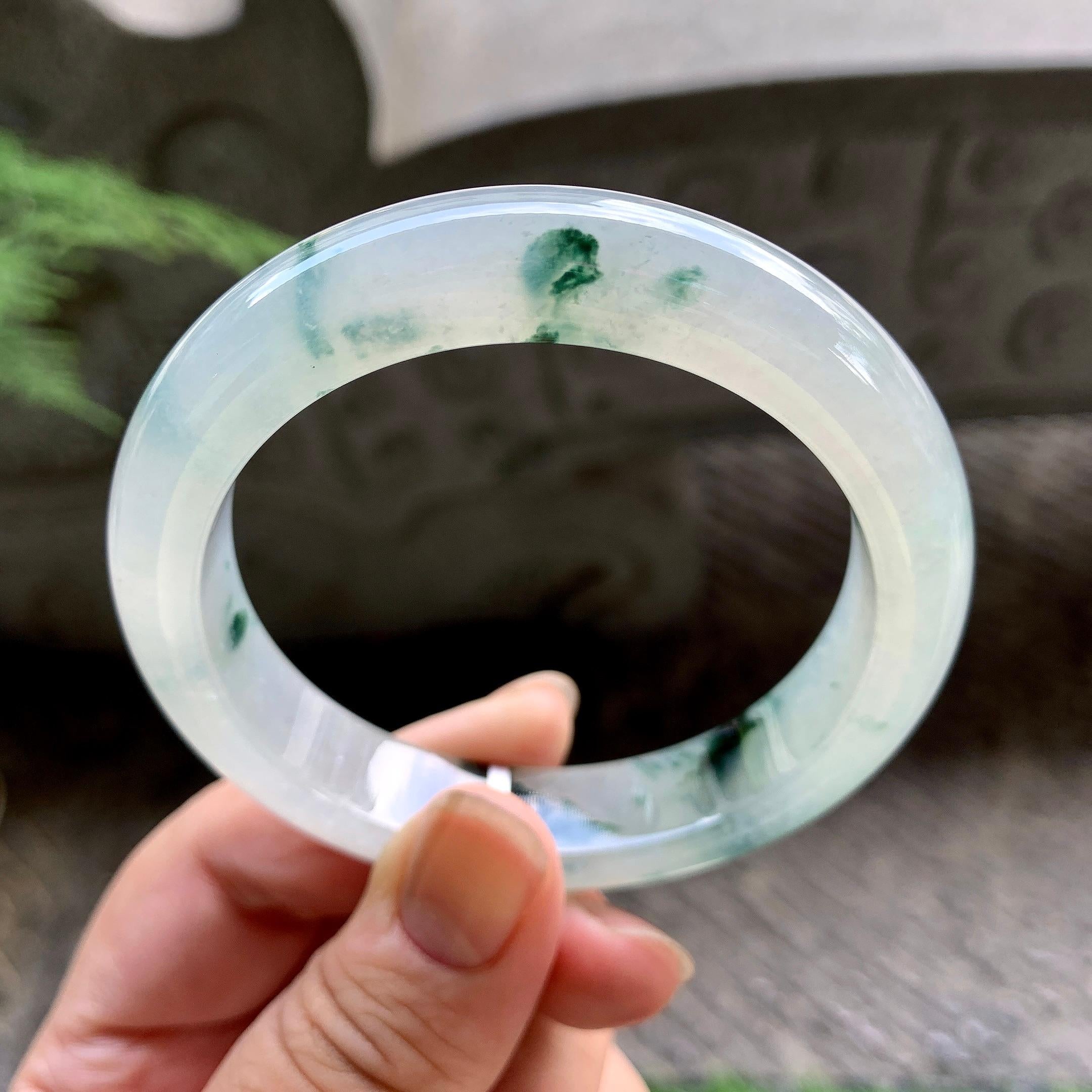 糯冰种飘花平安镯（56.3mm）（yc195344）