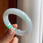 糯冰带辣绿色翡翠平安镯（56mm）（yc249148）