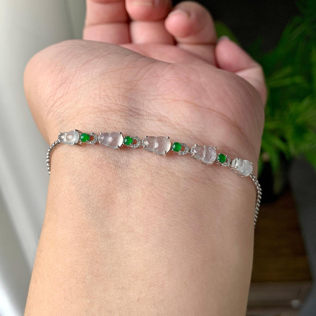 18K金钻镶糯冰种无色葫芦手链（yc215980）