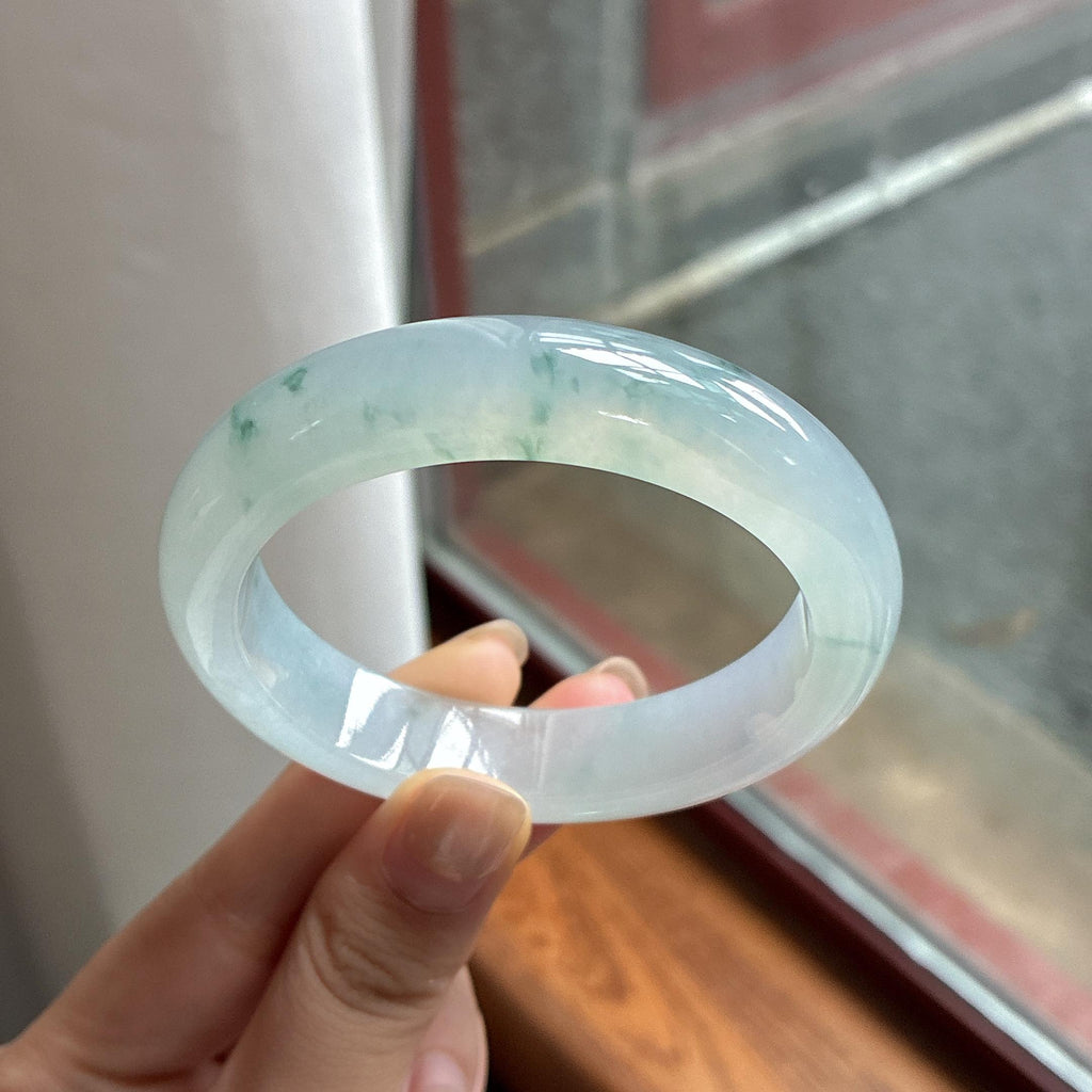 冰种飘花正圈平安镯 54圈 天然缅甸A货翡翠（yc484012）