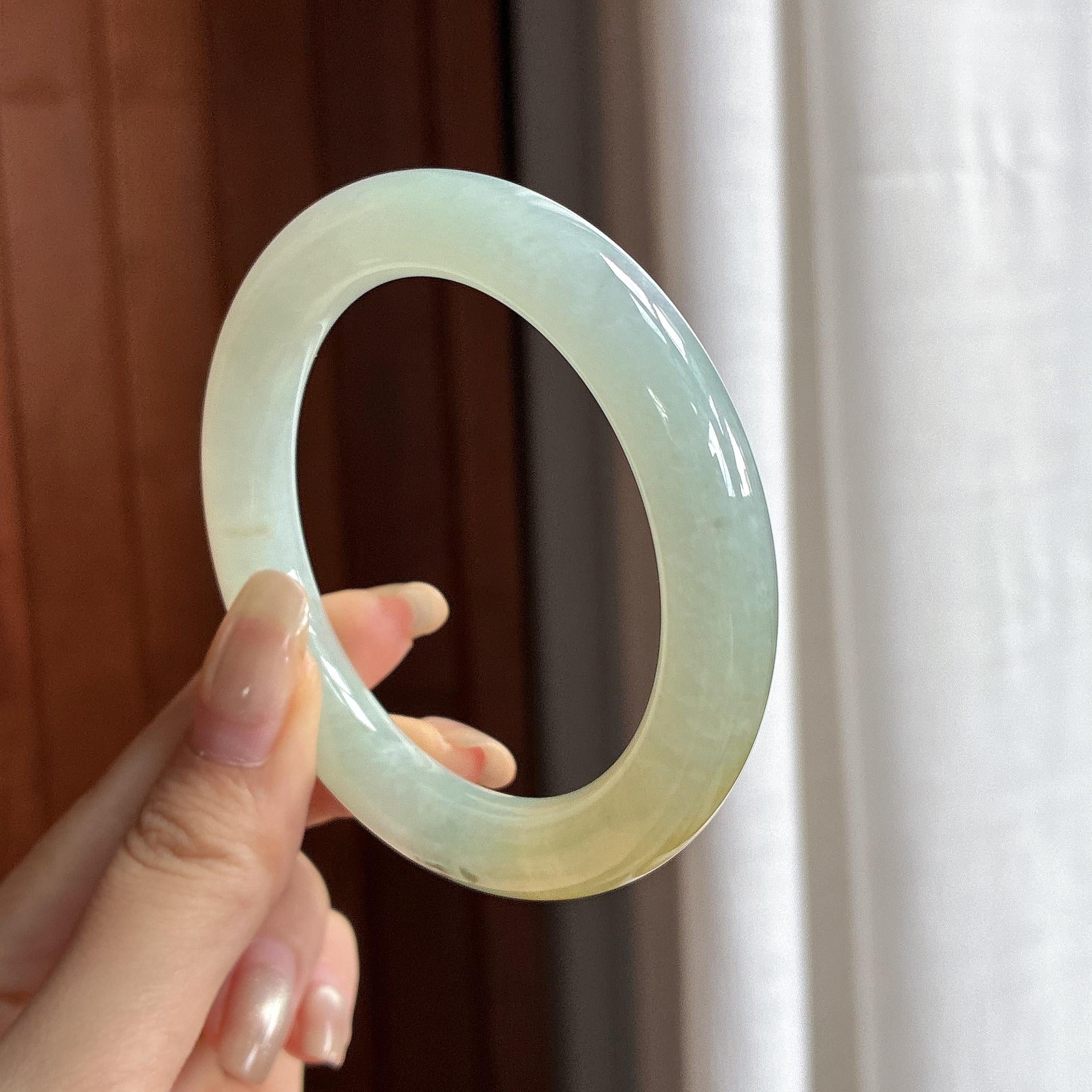 糯冰黄翡特色圆条手镯 55圈 天然缅甸A货翡翠（yc468109）