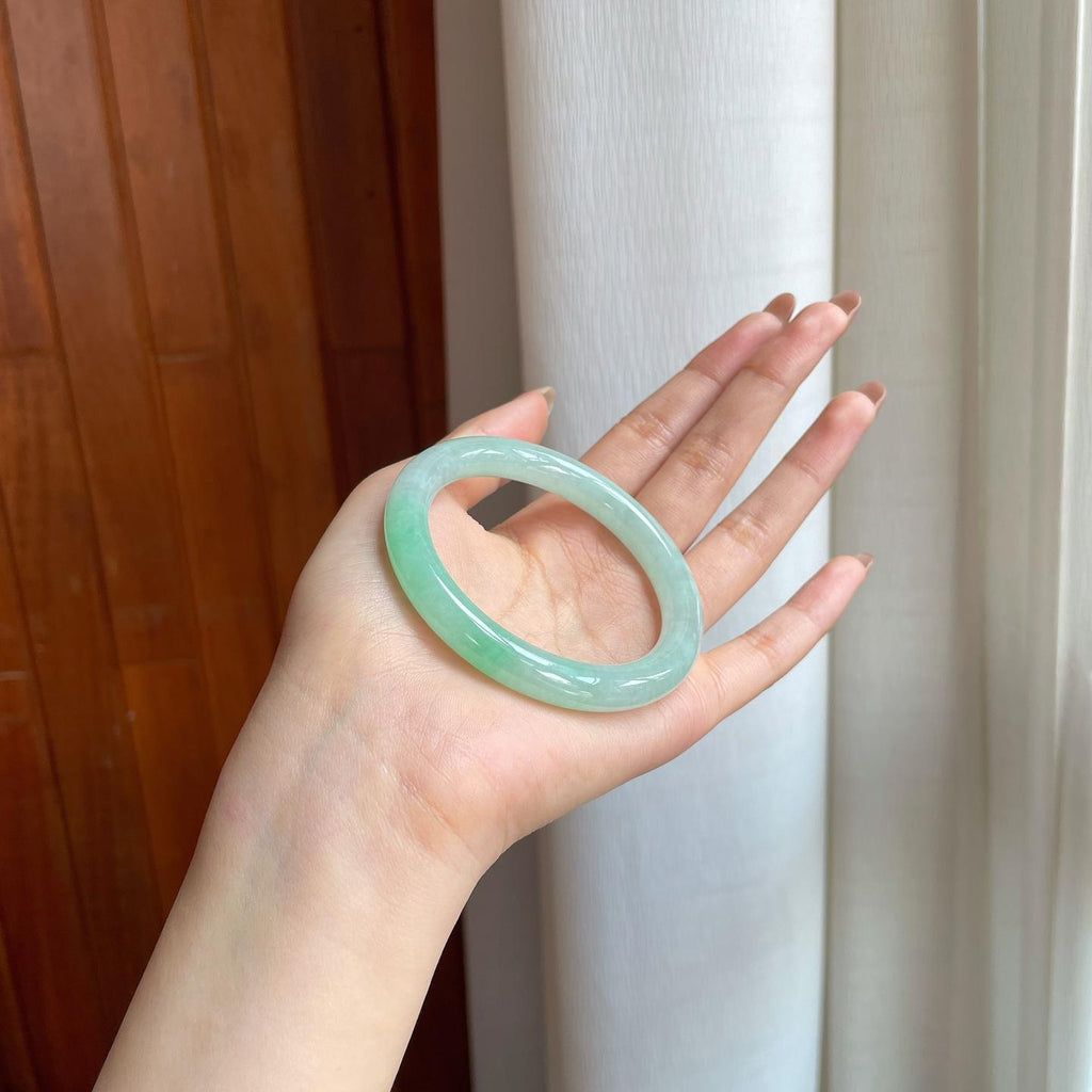 糯冰晴水翡翠圆条手镯（53mm)（yc370371）