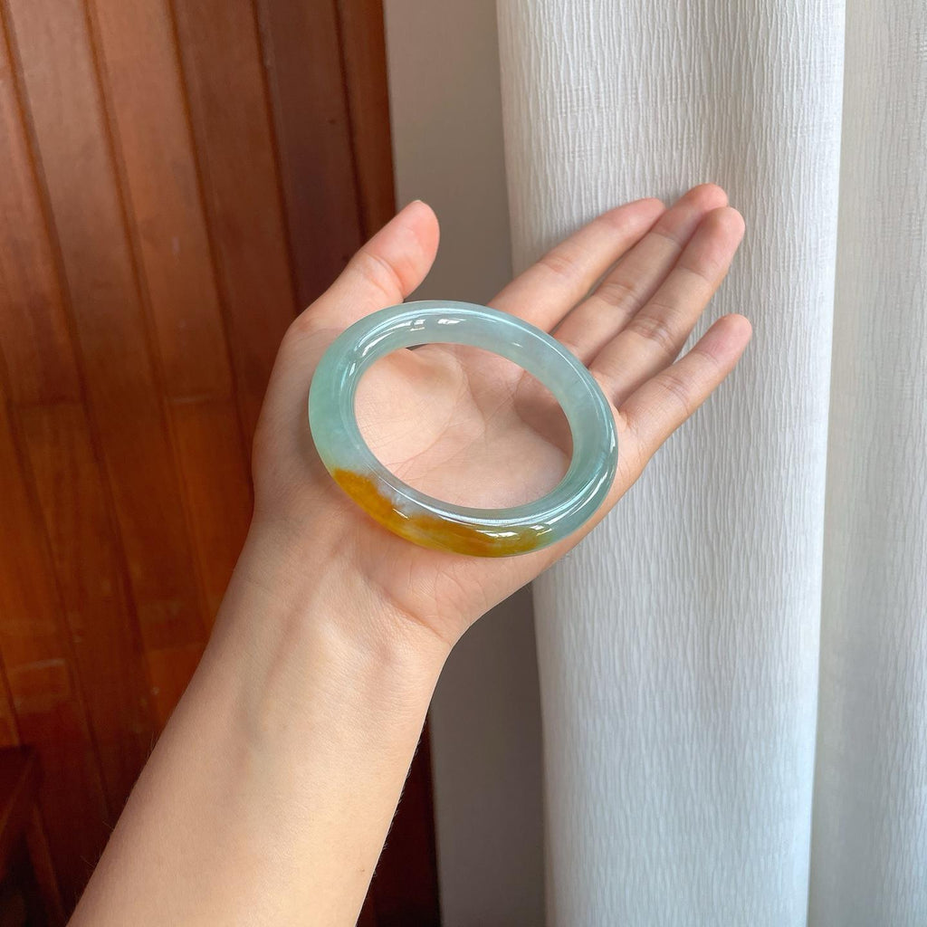 冰种黄翡翡翠圆条手镯（54.4mm)（yc380049）