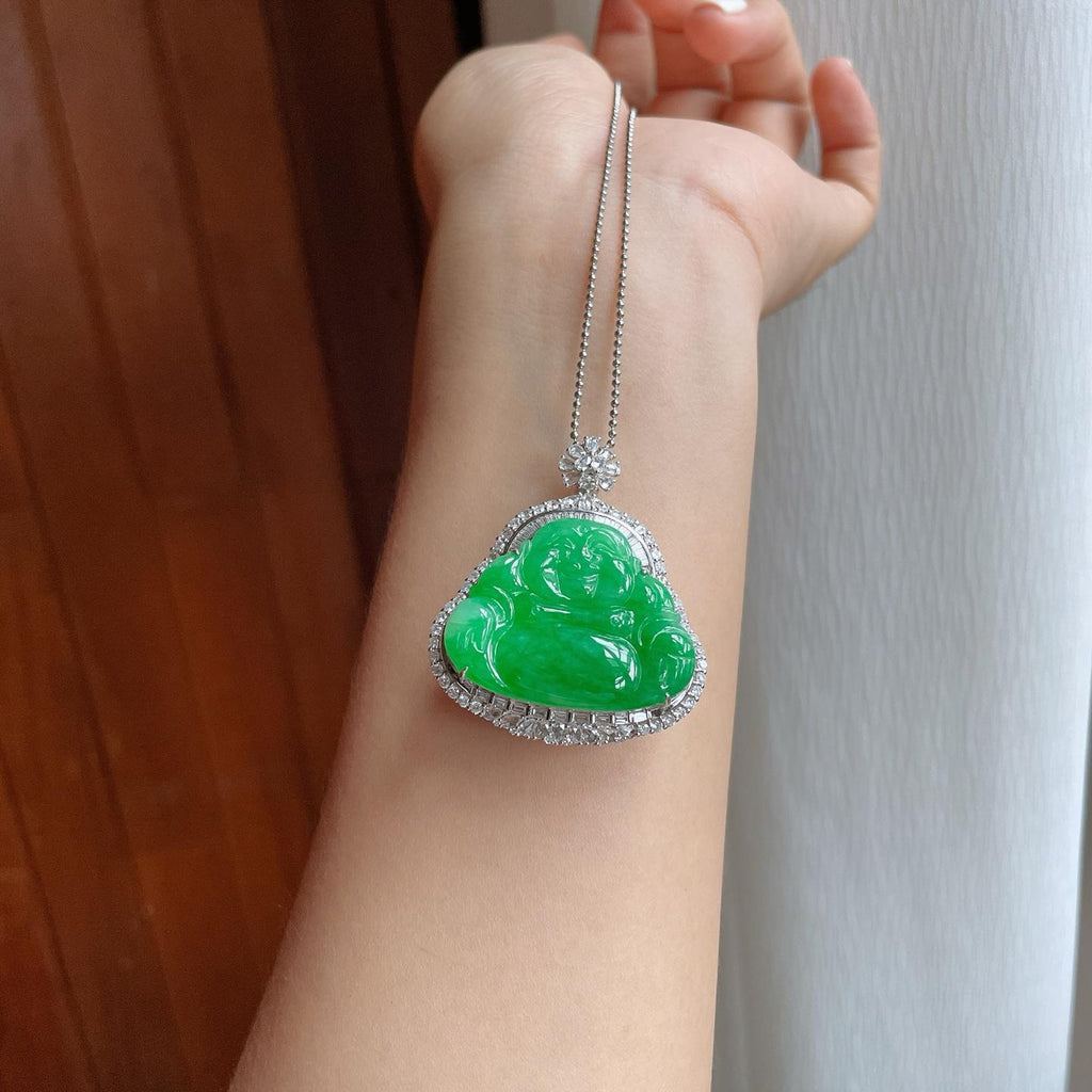 18k金镶糯冰满绿翡翠佛公（yc248488）