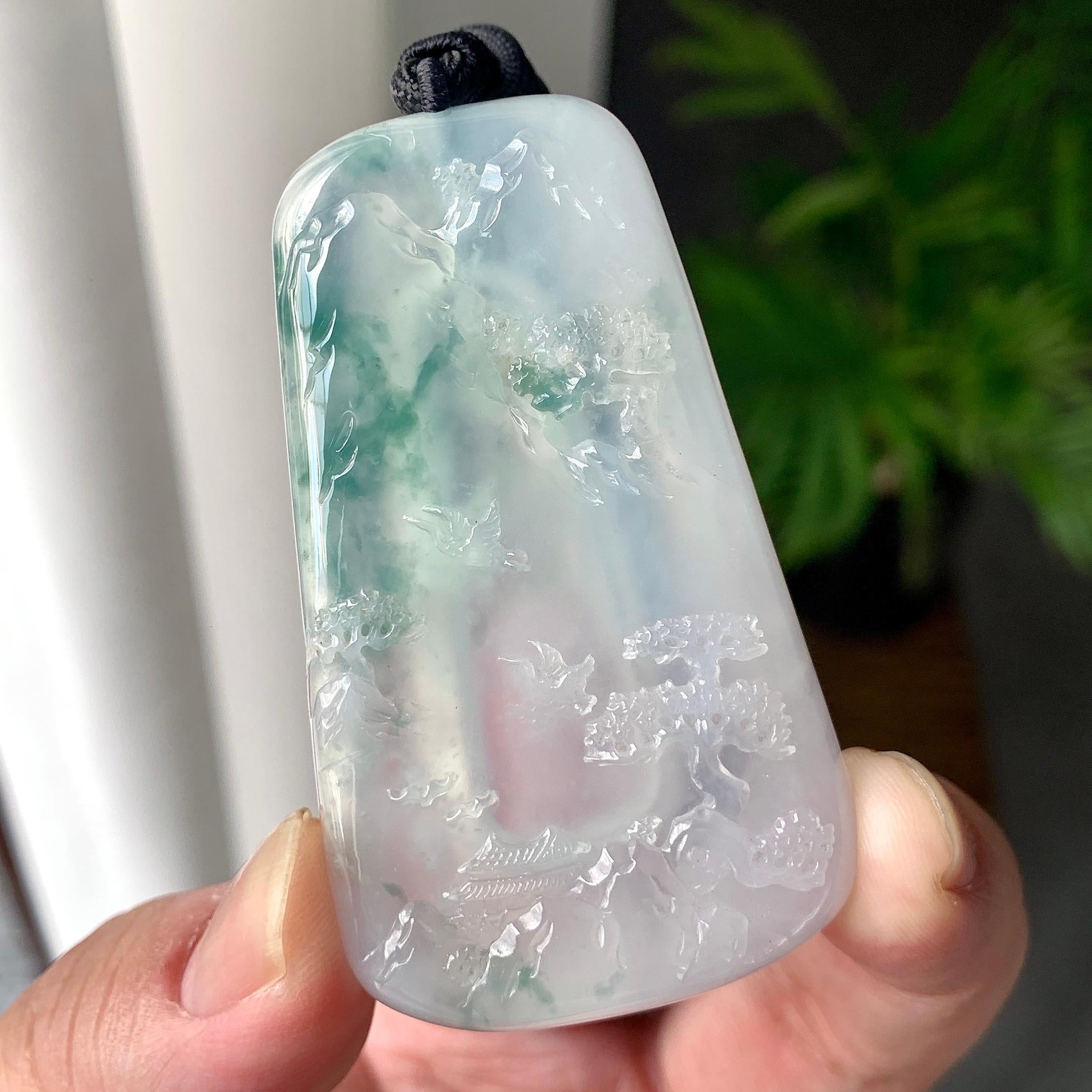 糯冰种飘花山水牌挂件（yc215971）