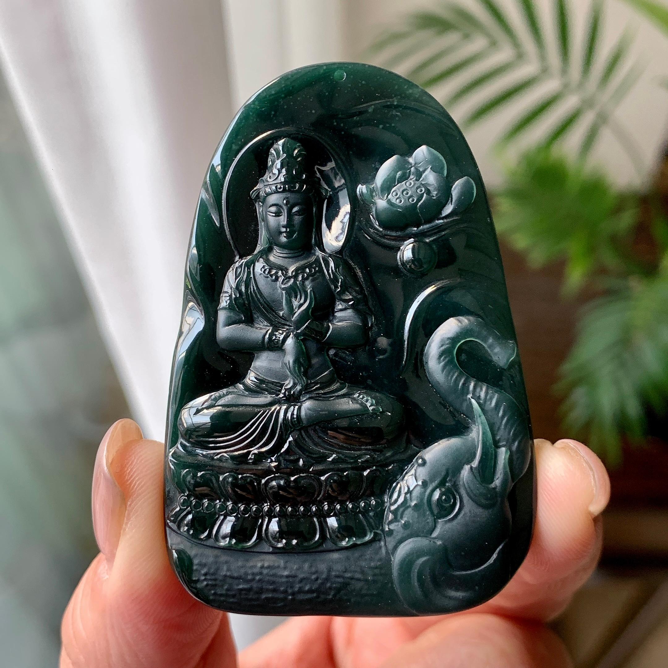 细糯种墨翠普贤菩萨挂件（yc351362）