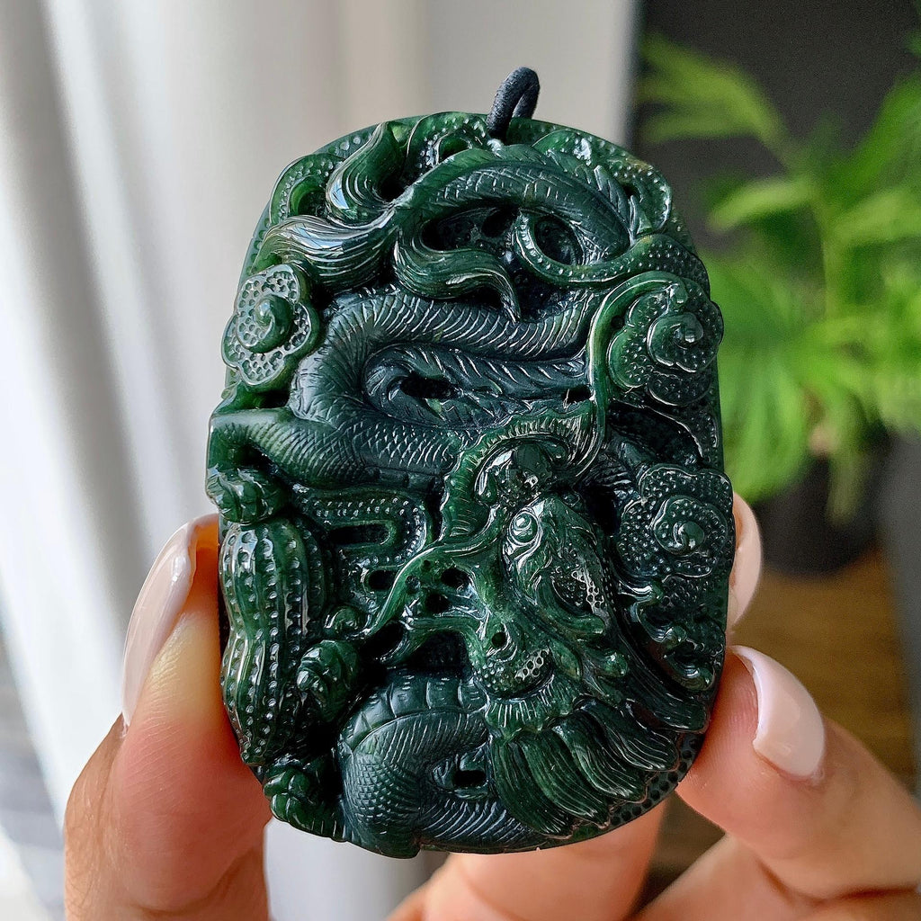 细糯种墨翠龙牌挂件（yc215127）