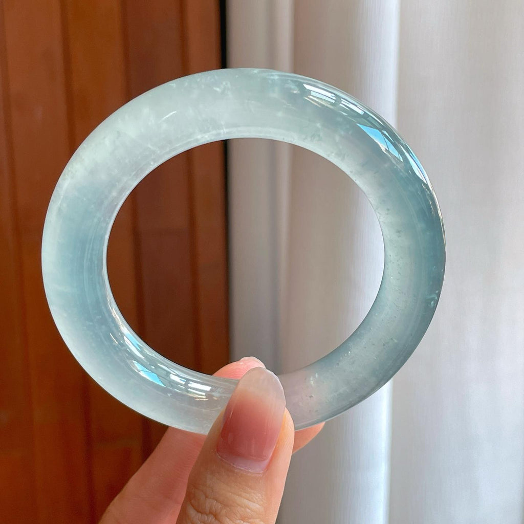 冰玻种雪花棉翡翠圆条手镯（57mm）（yc318614）