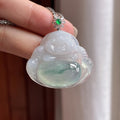 18k金扣头糯冰飘花玉佛挂件 天然缅甸A货翡翠（yc484027）