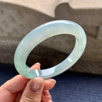 糯冰种飘蓝花正圈平安镯 56.6圈口 天然缅A货翡翠（yc345044）