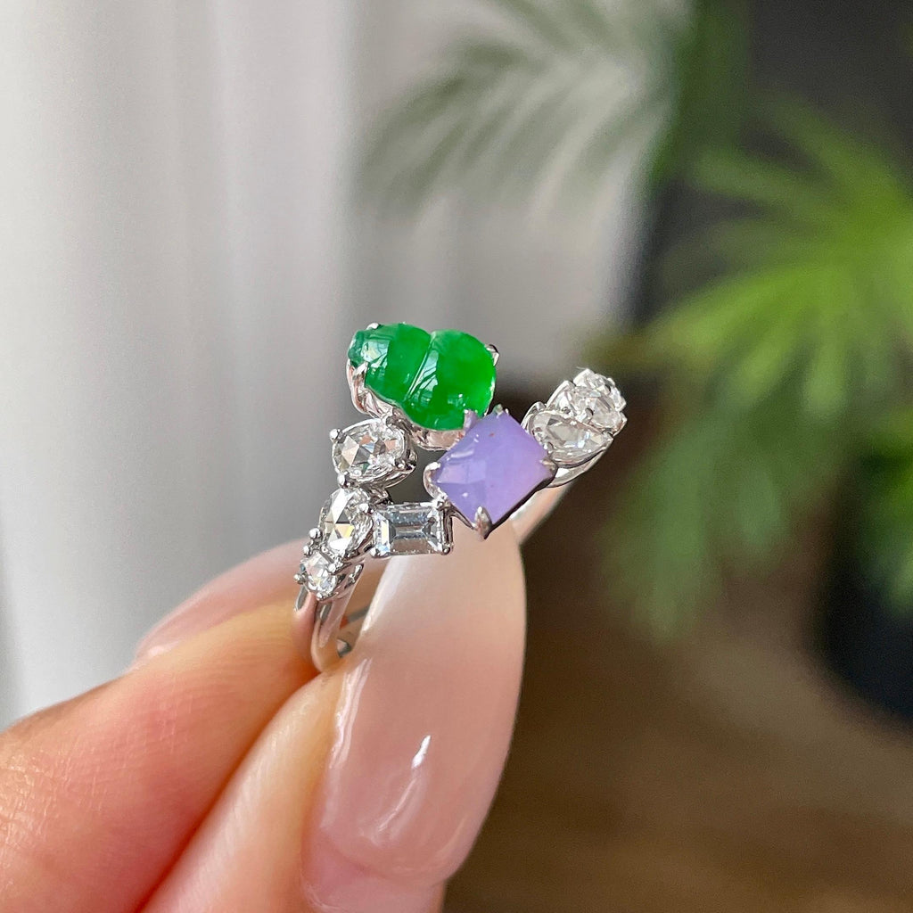 18k金钻镶冰种多彩葫芦戒指     天然缅甸A货翡翠（yc421299）