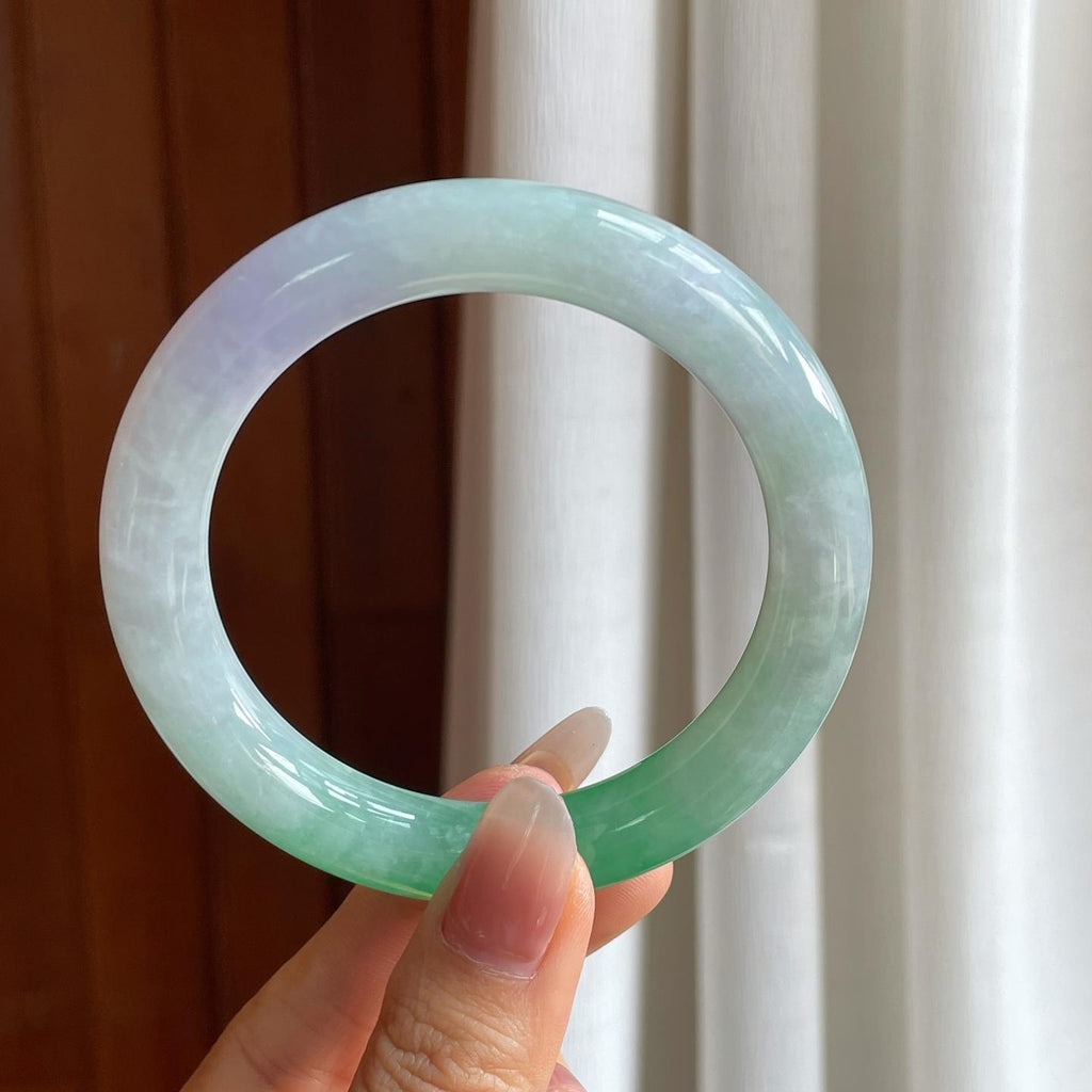 糯冰带色翡翠圆条手镯（59.5mm）（yc310546）