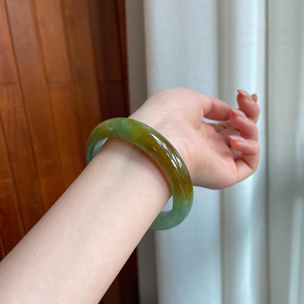 冰种黄加绿翡翠平安镯（58.6mm)（yc360246）