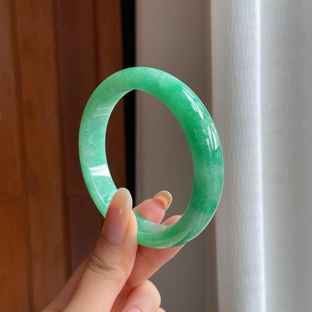 糯冰满绿翡翠平安镯（57.8mm)（yc416193）