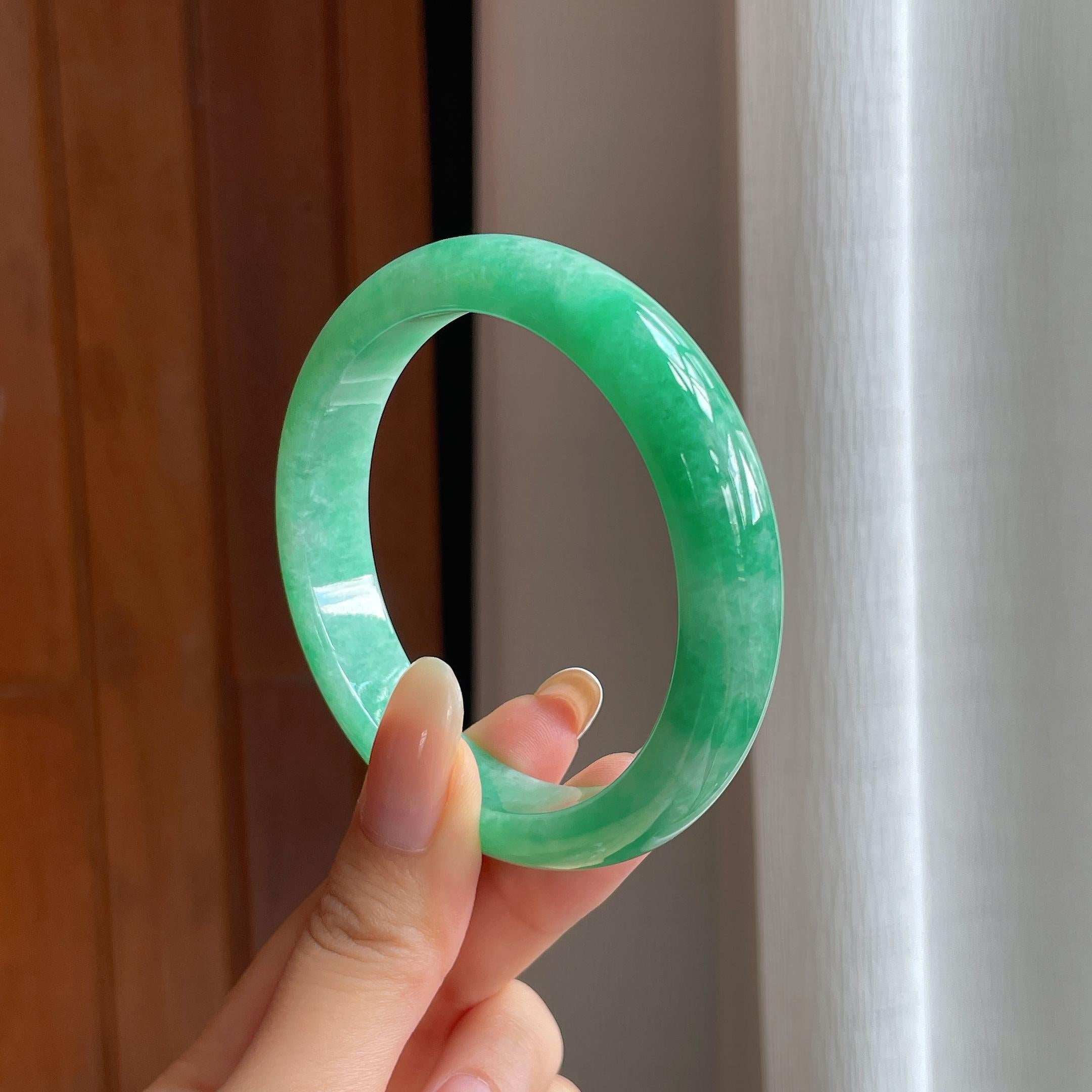 糯冰满绿翡翠平安镯（57.8mm)（yc416193）