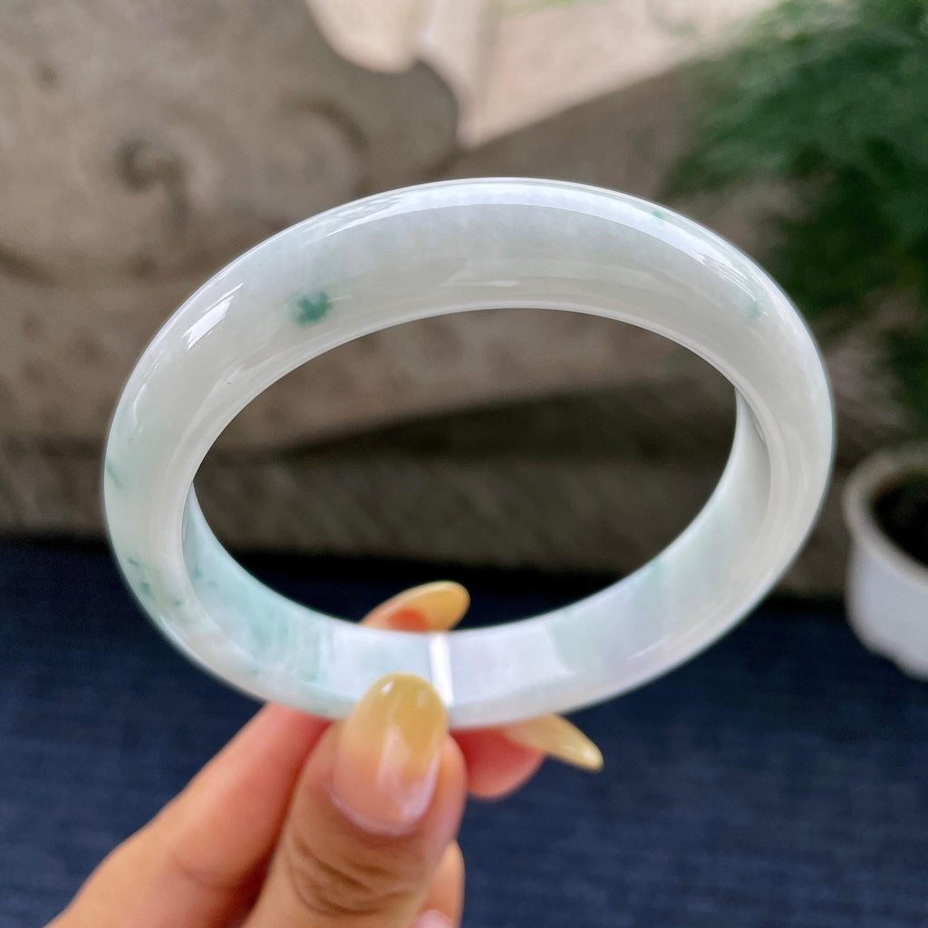 大圈口 细糯种飘花正圈平安镯59.3圈 天然缅甸A货翡翠（yc481923）