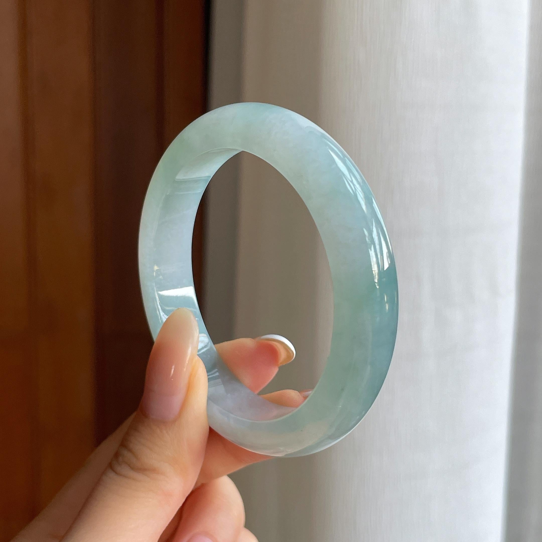 糯冰飘花翡翠平安镯（53mm)（yc424266）