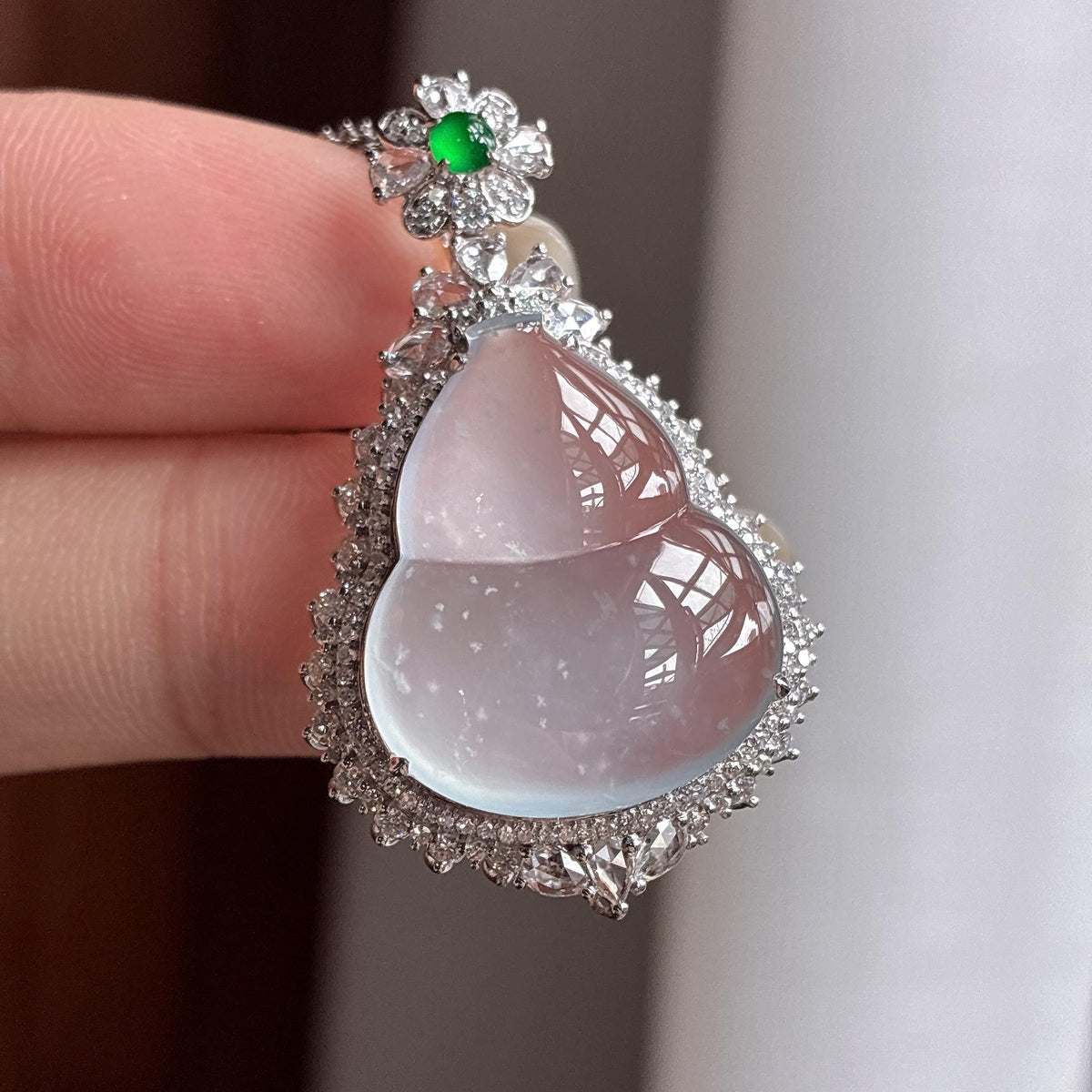 18k金镶高冰种雪花棉葫芦挂件（yc773335）