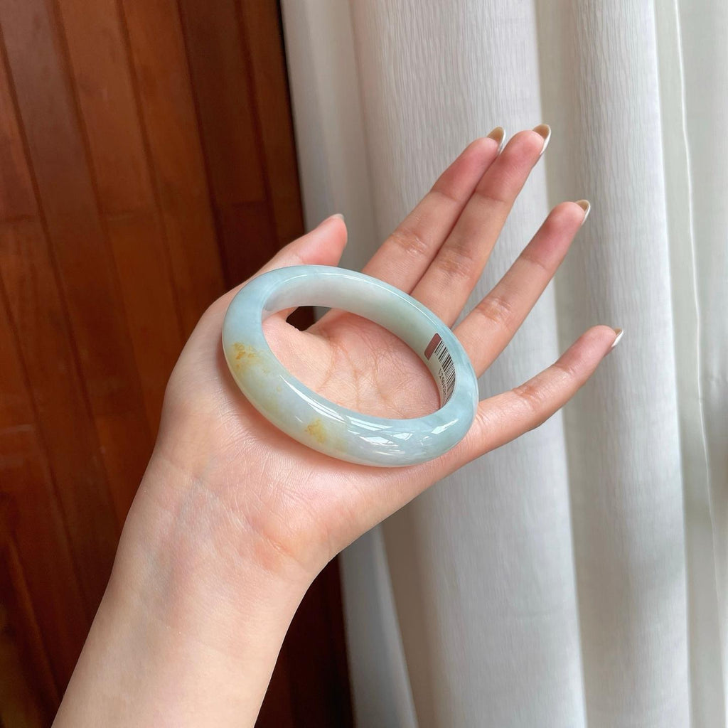 糯冰晴底飘黄翡翠平安镯（55.4mm)（yc373470）