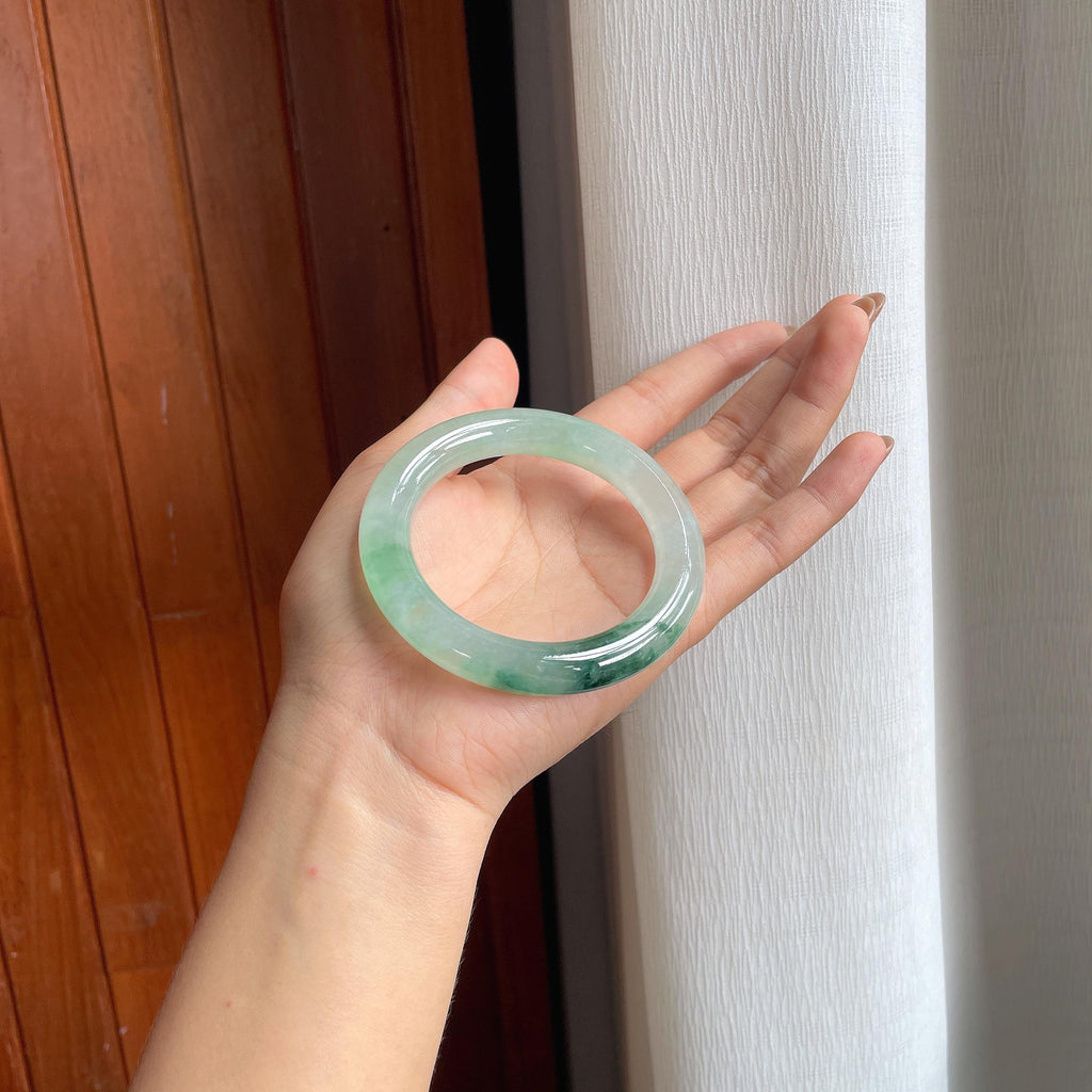 冰种飘花圆条翡翠手镯 55圈天然缅甸A货翡翠（yc440568）