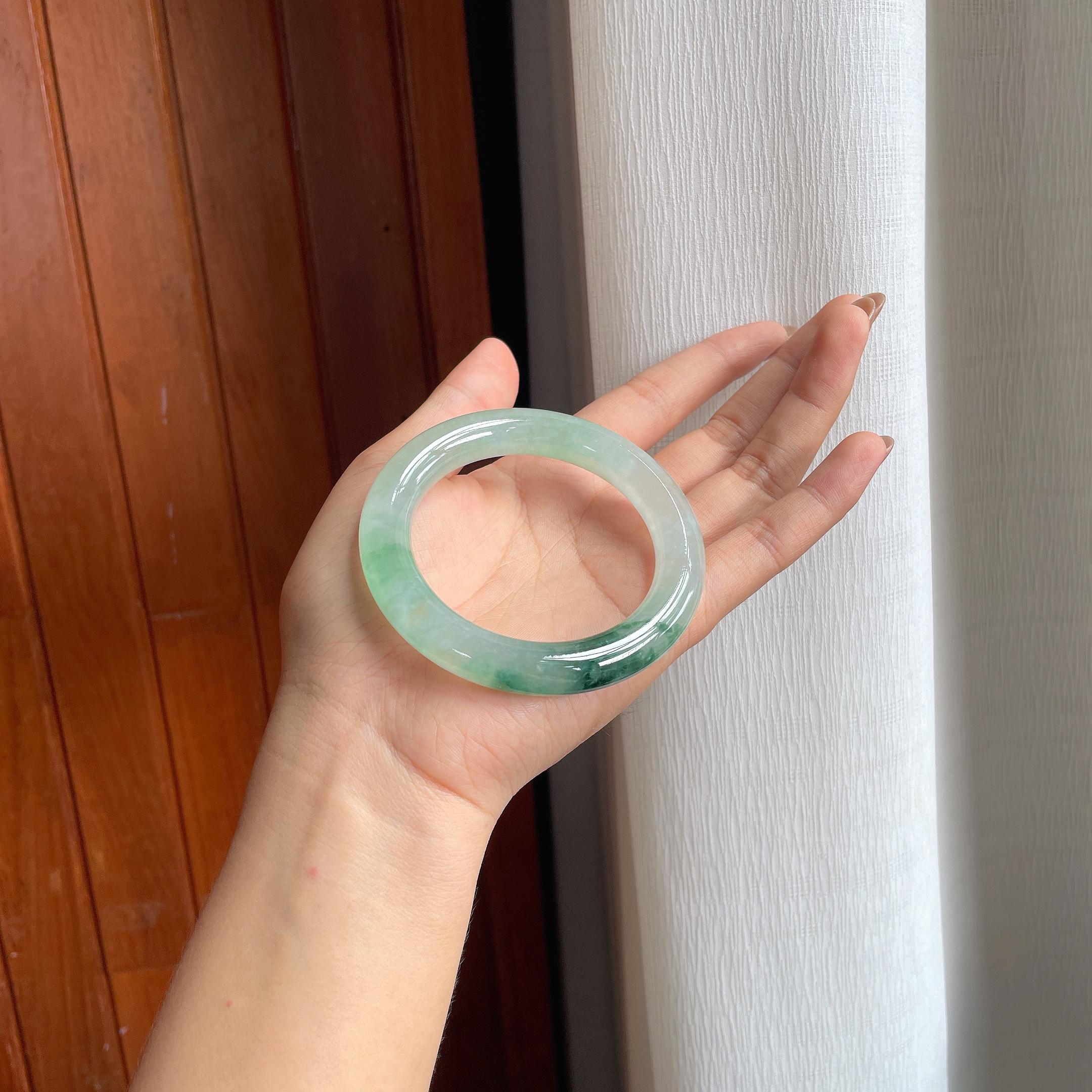 冰种飘花圆条翡翠手镯 55圈天然缅甸A货翡翠（yc440568）