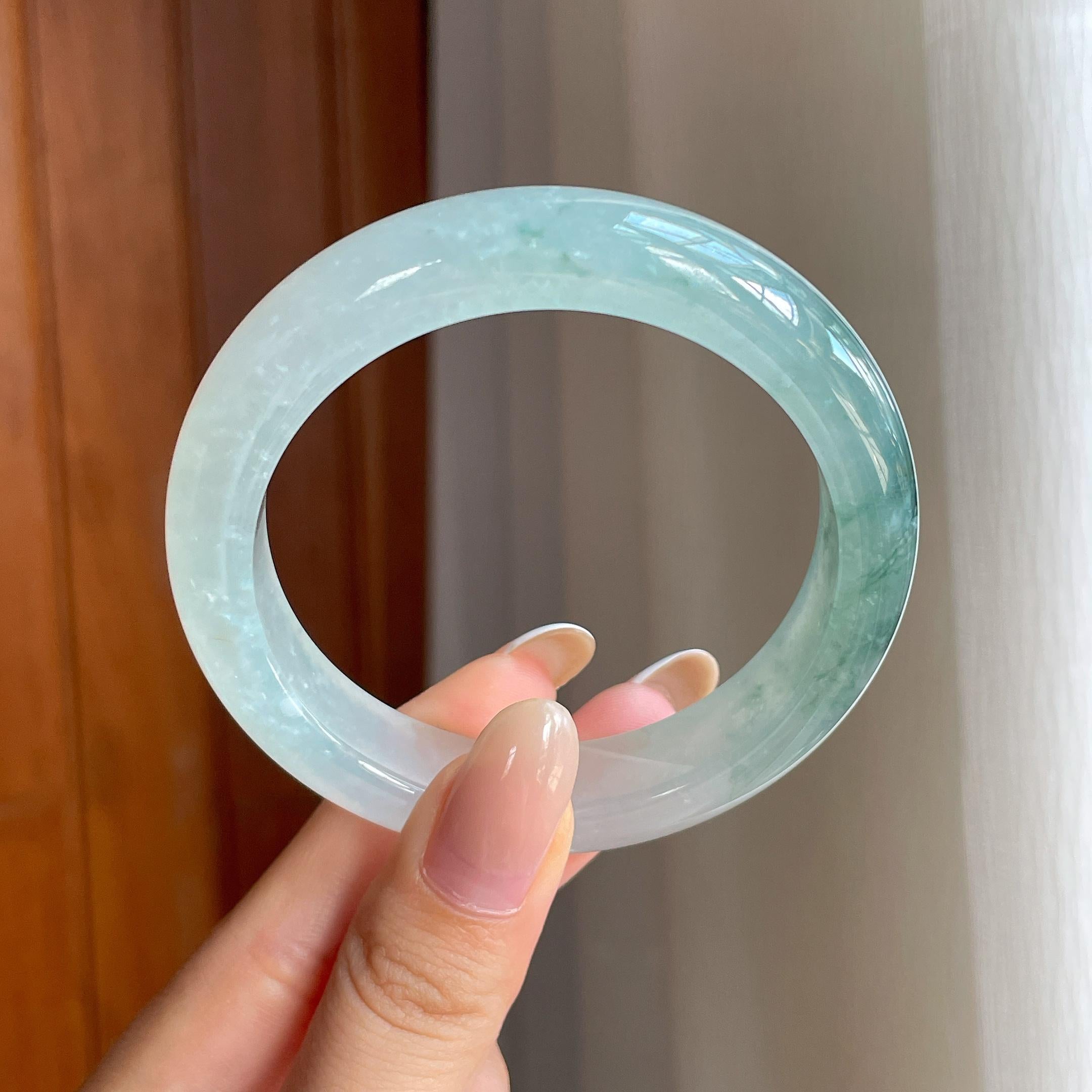 冰种飘花翡翠平安镯（55.3mm)（yc416487）