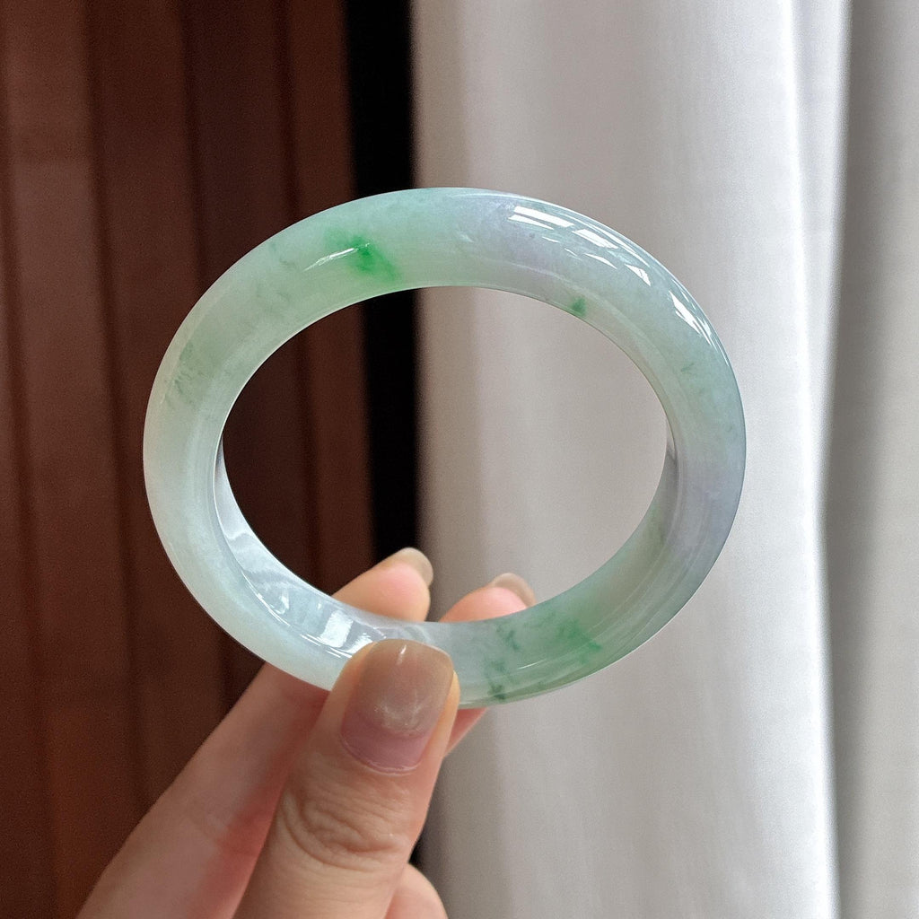 糯冰飘花正圈平安镯 55圈 天然缅甸A货翡翠（yc483937）