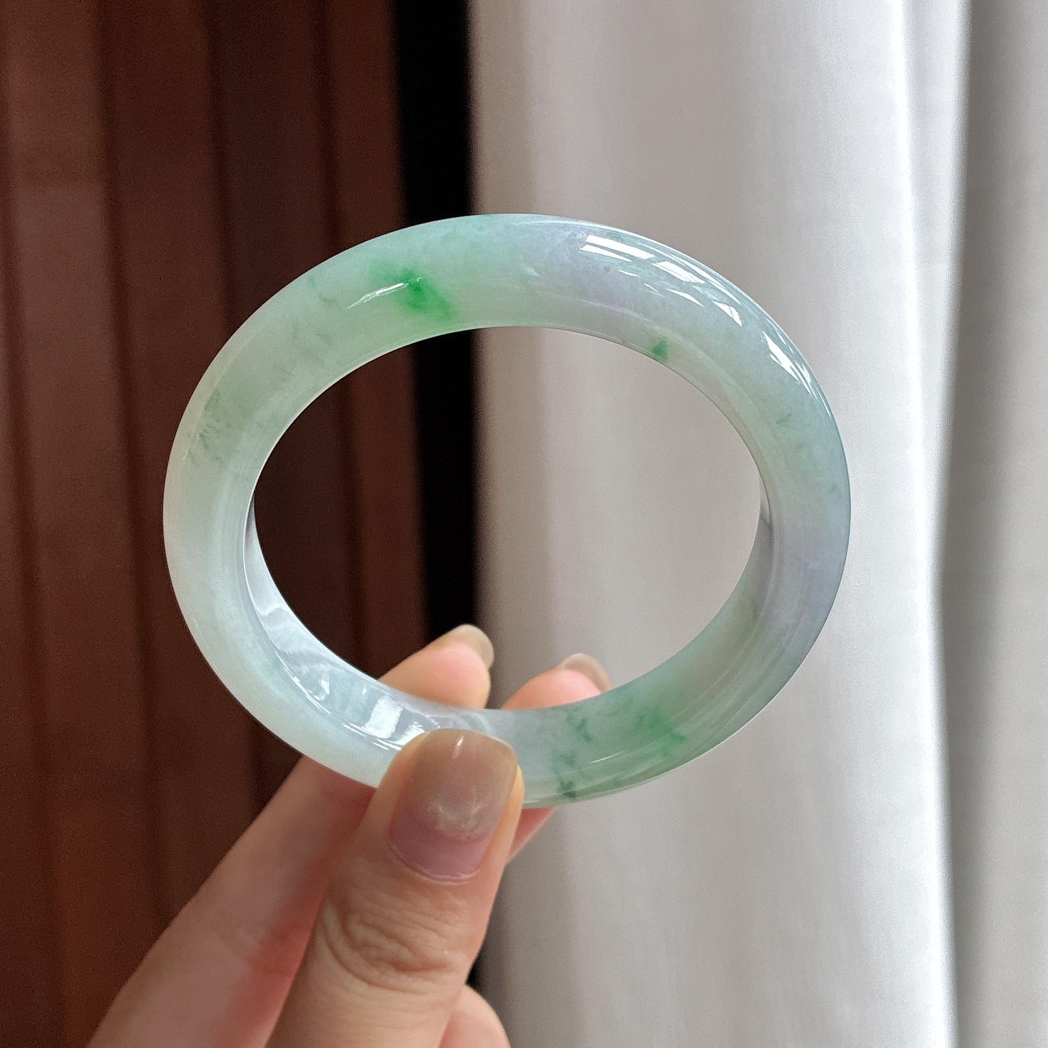 糯冰飘花正圈平安镯 55圈 天然缅甸A货翡翠（yc483937）