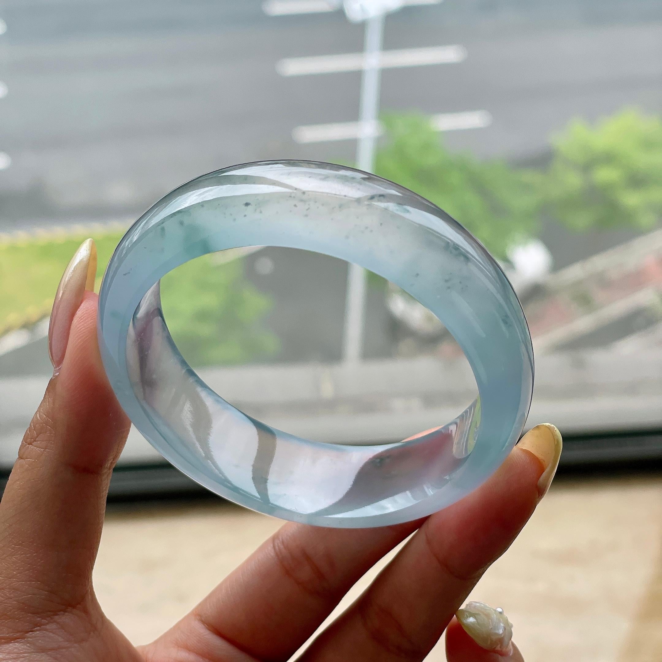 高冰种蓝底飘花宽版轮胎手镯57.8圈 天然缅甸A货翡翠（yc473153）