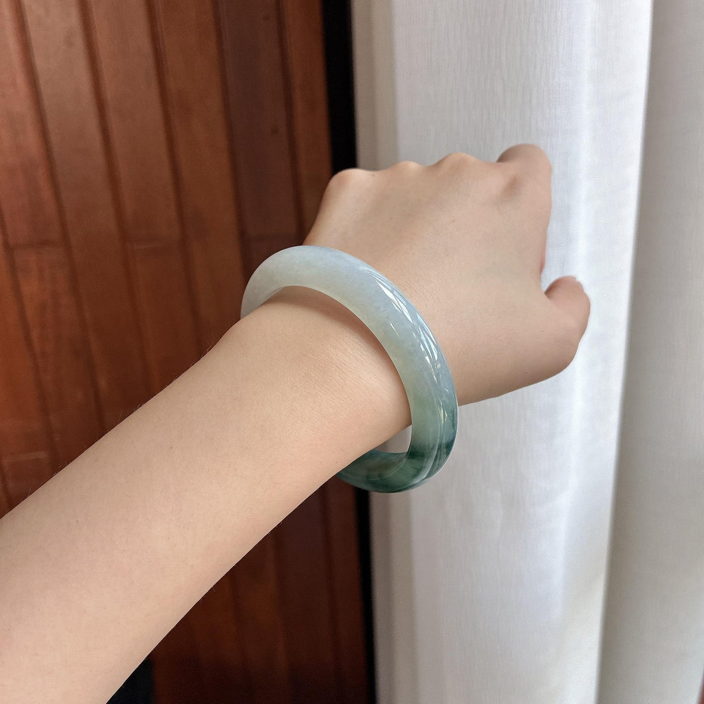 糯冰飘花正圈平安镯 57圈 天然缅甸A货翡翠（yc698869）