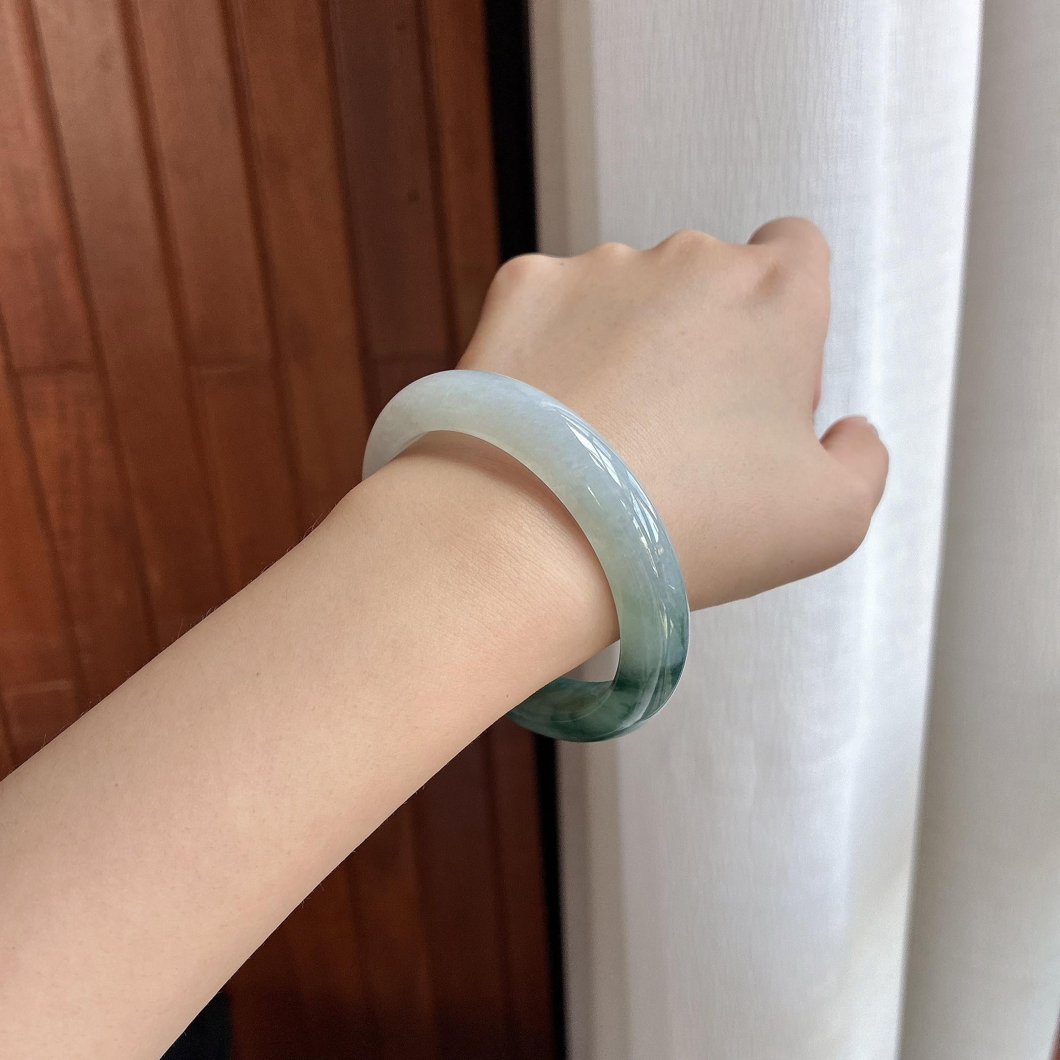 糯冰飘花正圈平安镯 57圈 天然缅甸A货翡翠（yc698869）