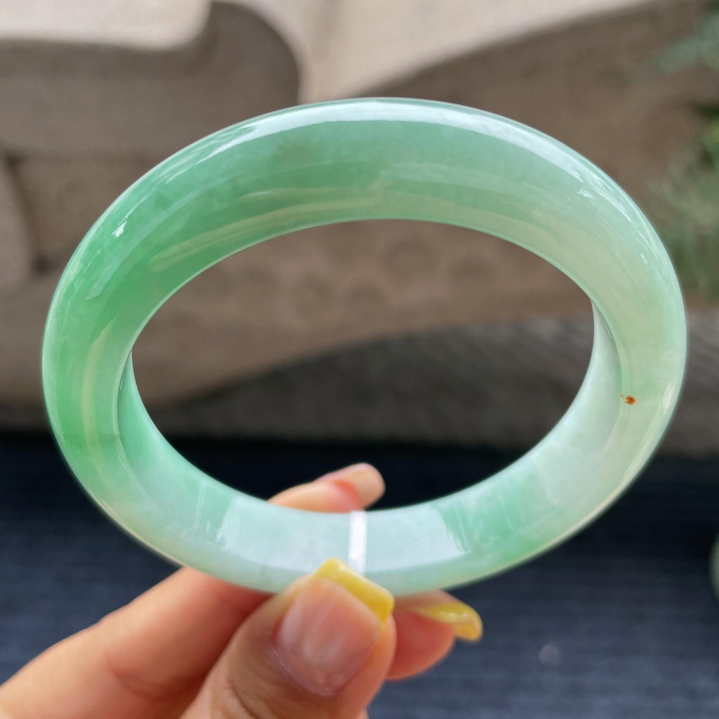 细糯种翠绿正圈平安镯57.1圈    天然缅甸A货翡翠（yc371544）