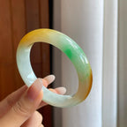 糯冰黄加绿翡翠平安镯（58.5mm）（yc268243）