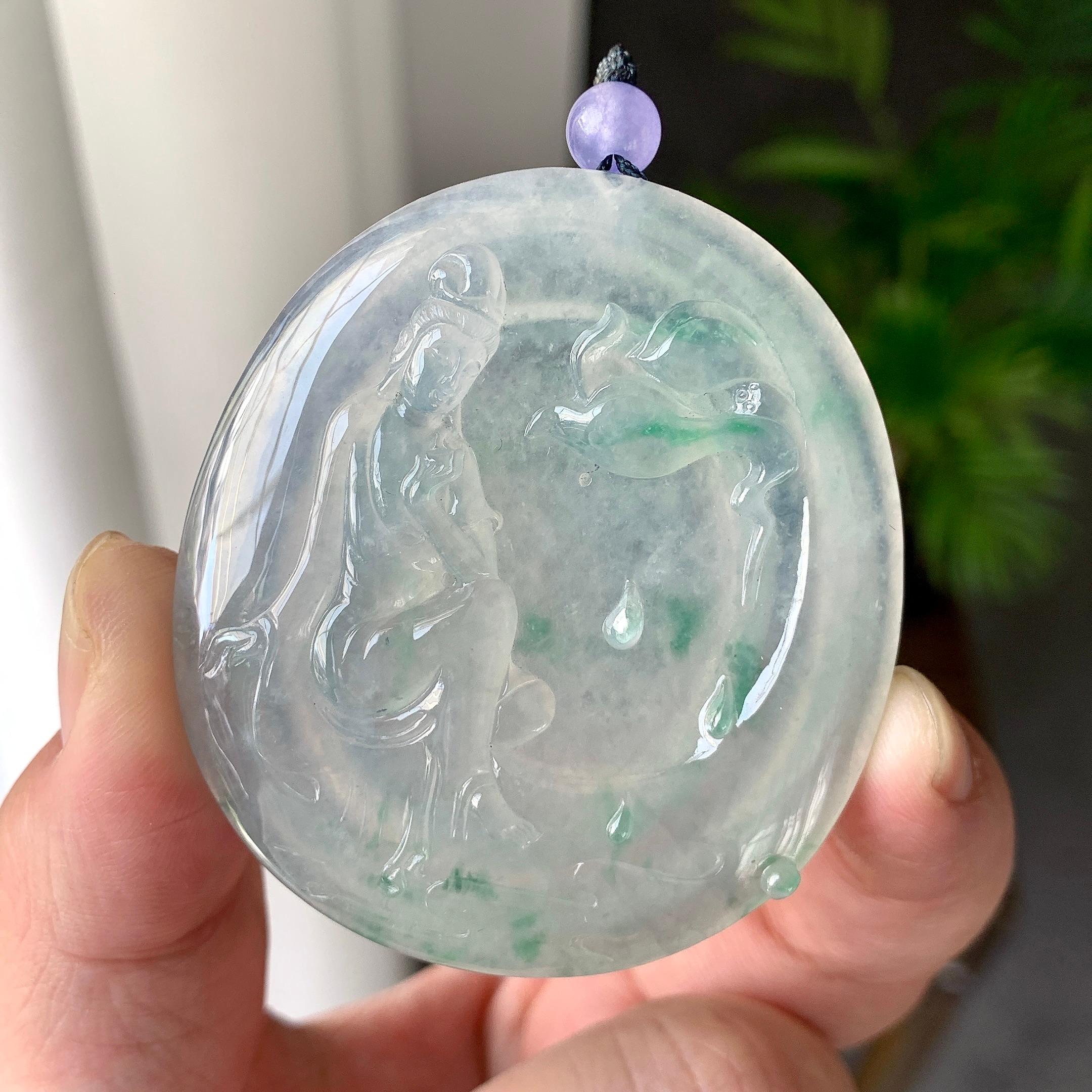 糯冰种飘花观音牌挂件（yc232455）