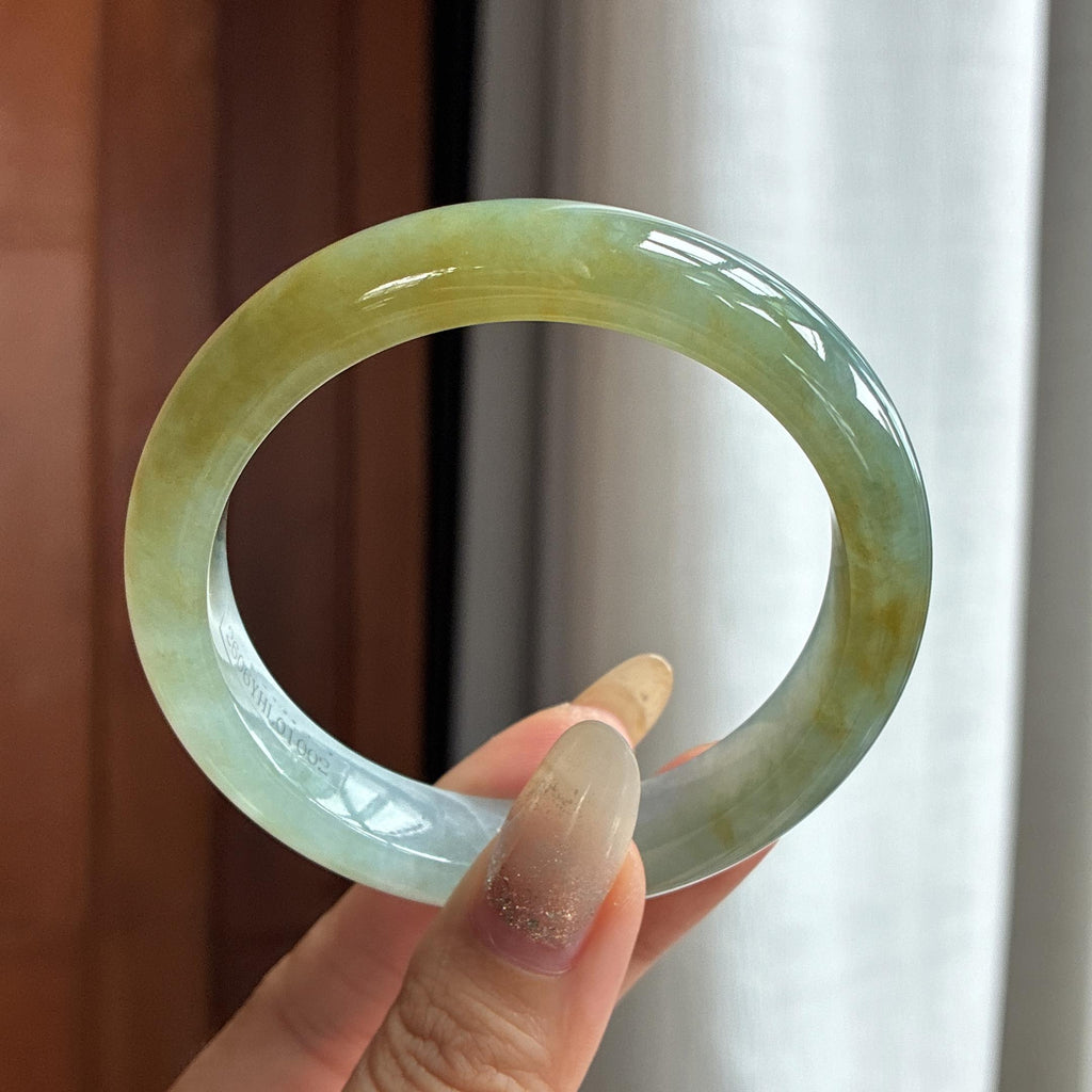 糯冰黄翡正圈平安镯 57圈 天然缅甸A货翡翠（yc522063）