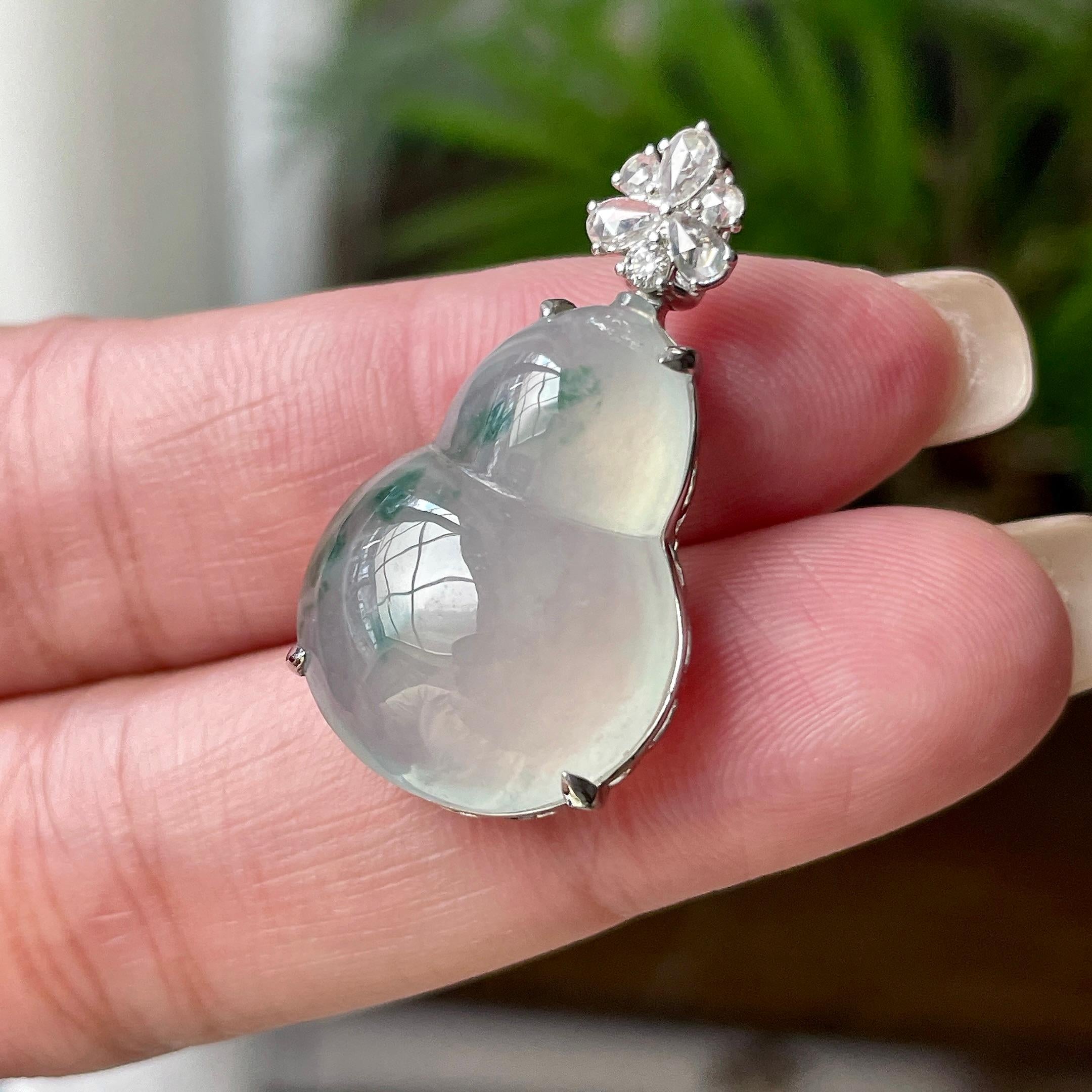 18k金镶冰种飘花葫芦挂件 天然缅甸A货翡翠（yc462959）