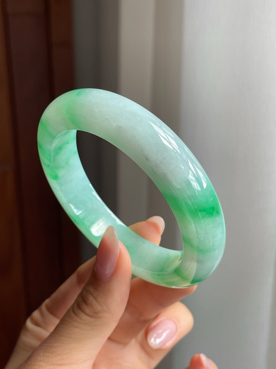 糯冰种飘色平安镯（54mm）