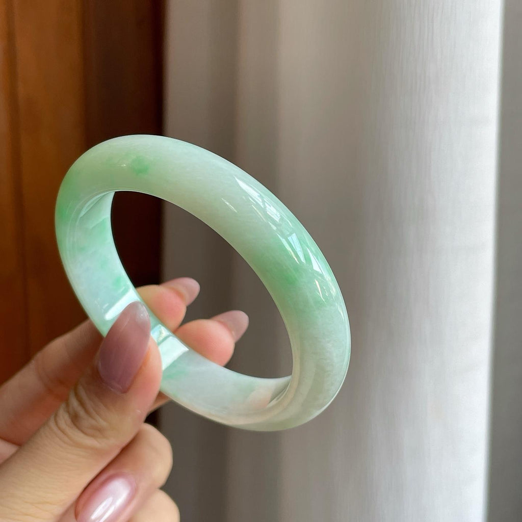 细糯冰飘花翡翠平安镯（55mm）（yc284957）