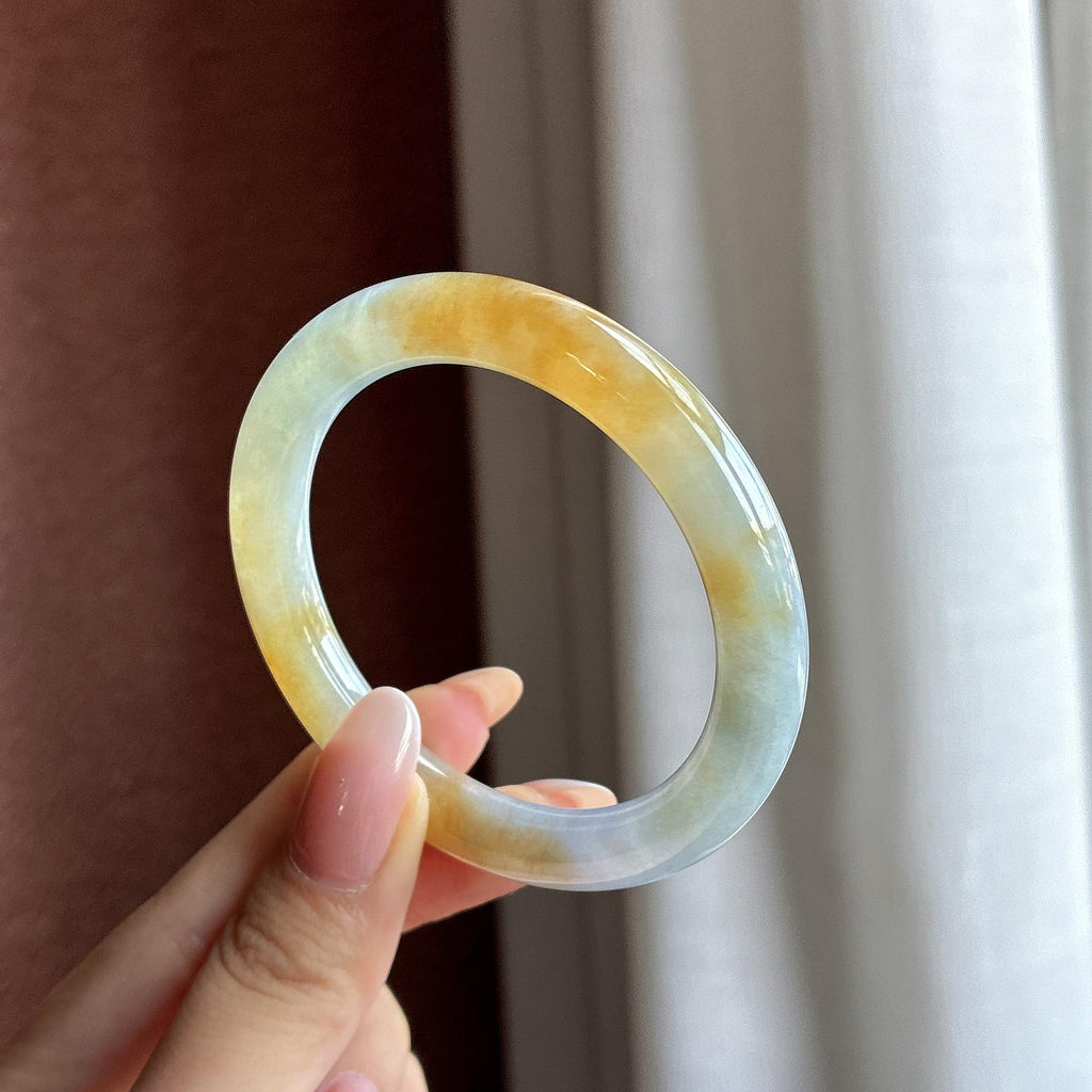 小圈口 糯冰黄翡圆条手镯 51圈（yc746499）