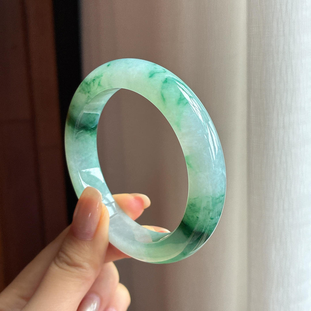 糯冰飘花正圈平安镯 55圈 天然缅甸A货翡翠（yc440013）