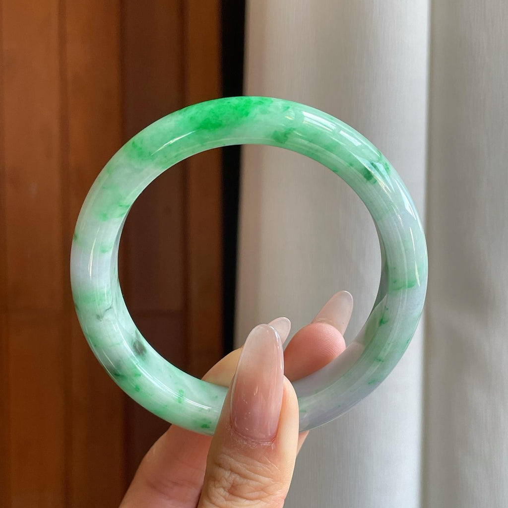 细糯冰飘花翡翠平安镯（59mm）（yc272879）
