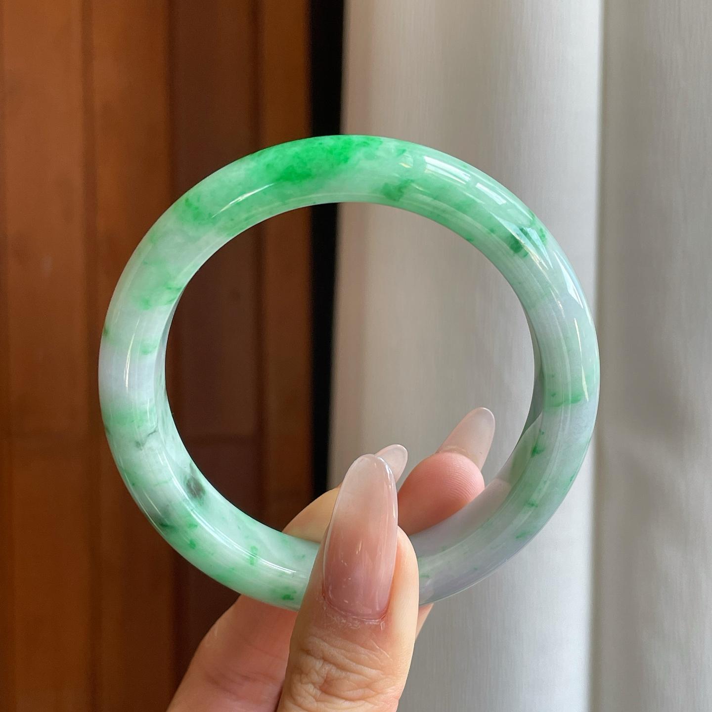细糯冰飘花翡翠平安镯（59mm）（yc272879）