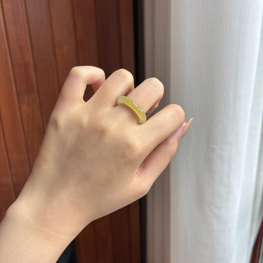 糯冰黄翡戒圈 天然缅甸A货翡翠（yc461112）