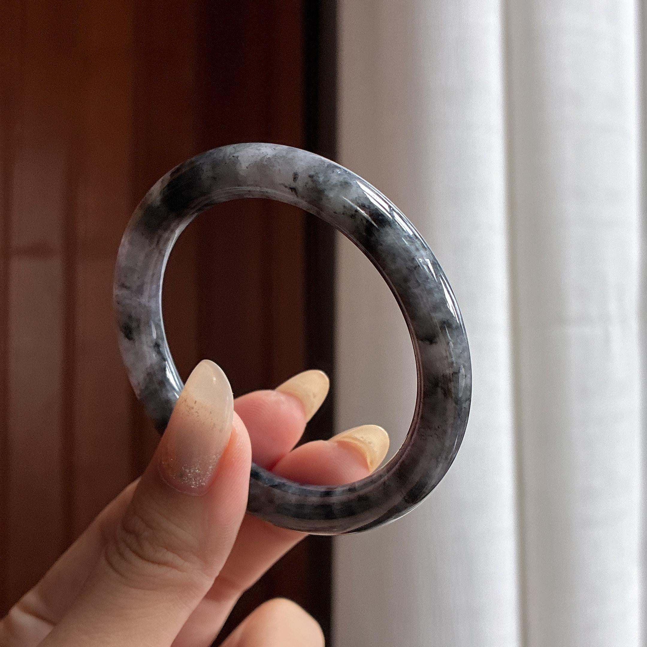 细糯种乌鸡圆条手镯 51圈 天然缅甸翡翠Ａ货（yc487579）
