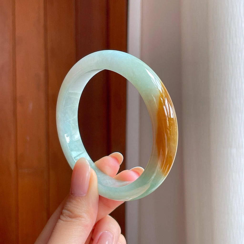 糯冰晴底飘黄翡翠平安镯（58.2mm)（yc375378）