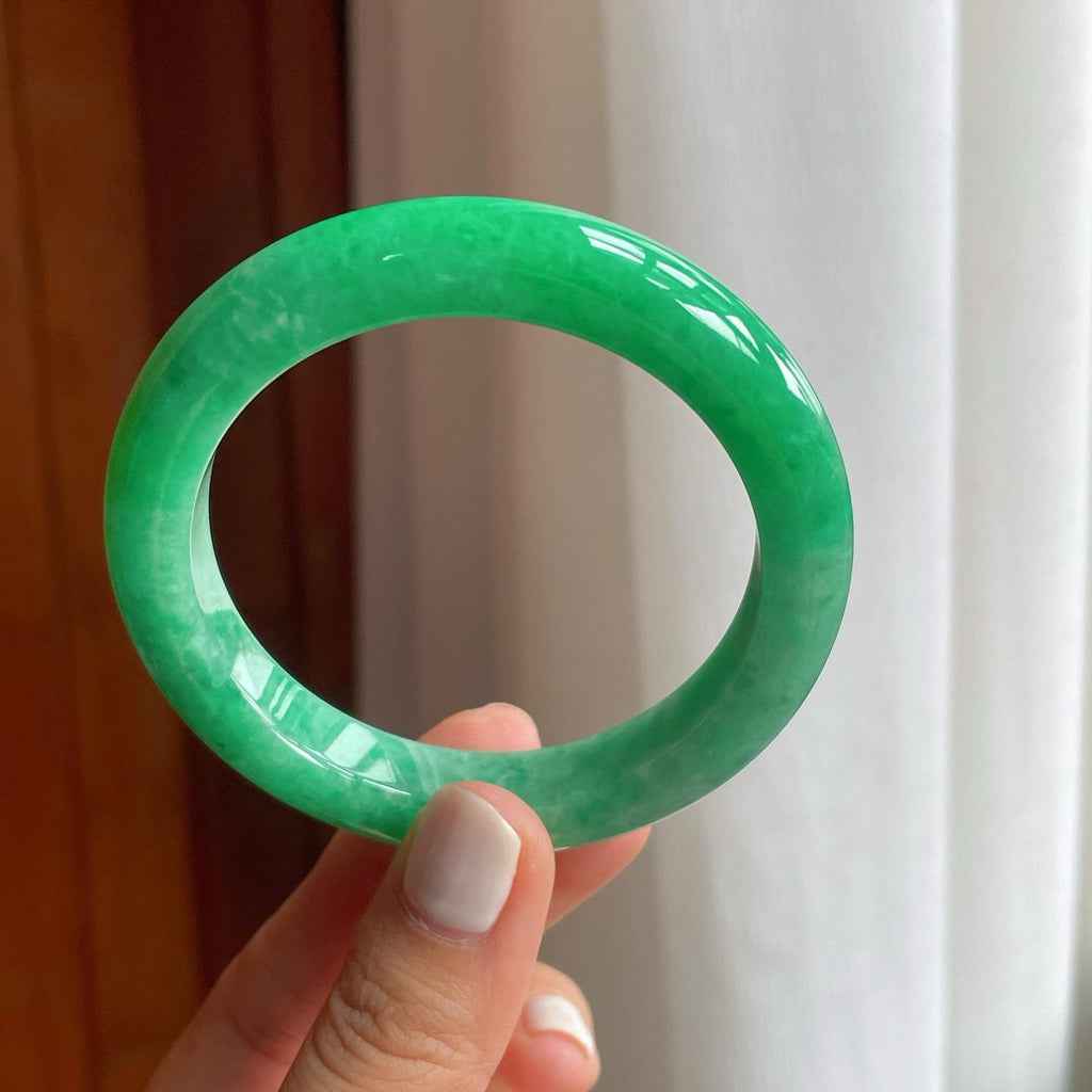 糯种满绿翡翠平安镯（55.8mm）（yc249155）