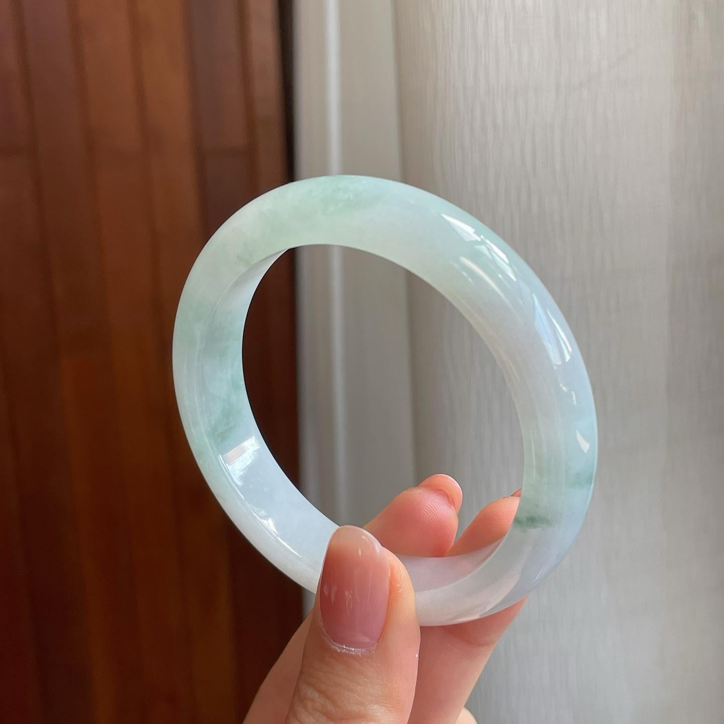 糯冰飘花翡翠平安镯（54.3mm)（yc323701）